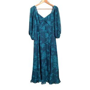 Rachel Zoe Green Floral Midi Dress –Size 10